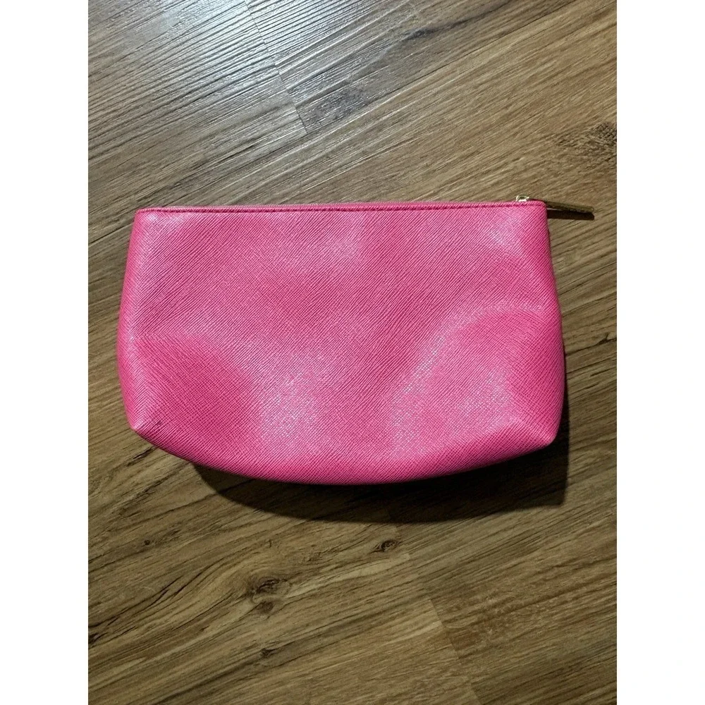 bareMinerals Pink Cosmetic Makeup Travel Zip Pouch Bag Gold Tone Vegan Leather